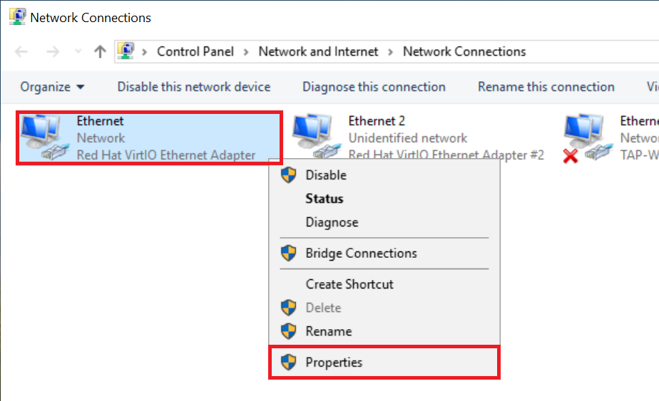windows network connections properties